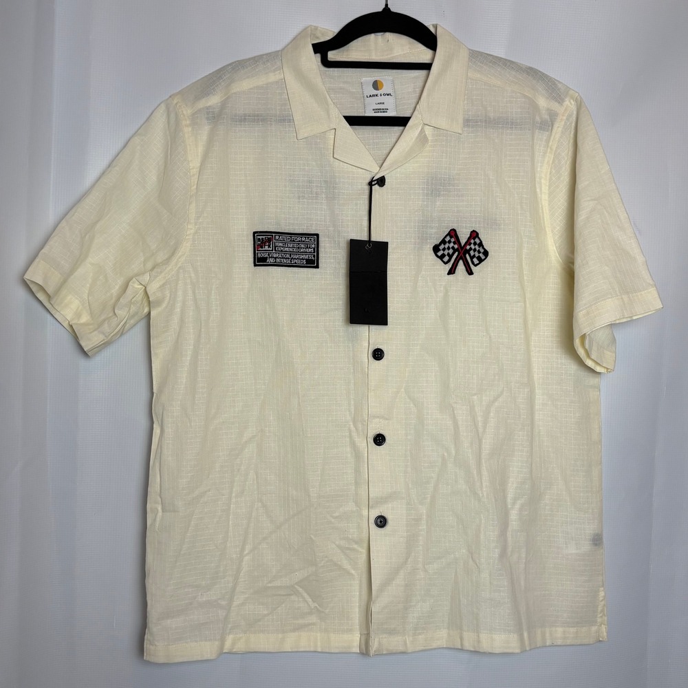 NWT Lark & Owl Motorsport Racing‎ Camp Shirt Boxy Short Sleeve Size Large